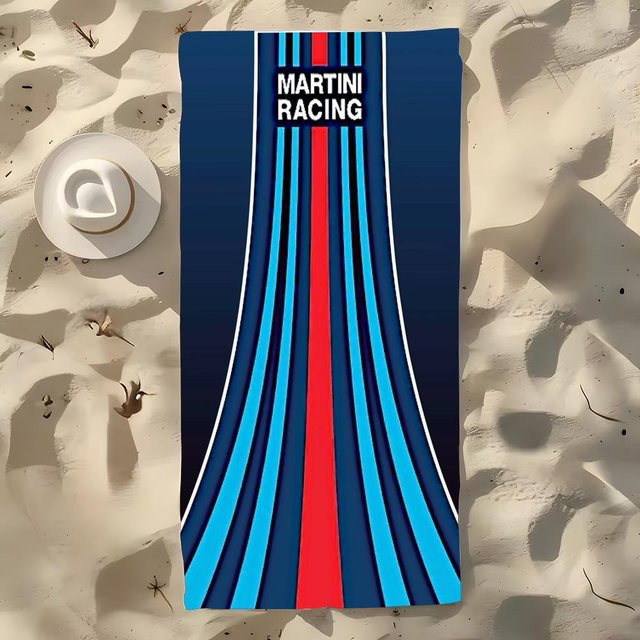 M-Martini R-Racing L-Logo Strandhandtuch aus Mikrofaser, blau gestreift, sandfrei und schnelltrocknend, B: 178 cm, T: 90 cm - Bild 1