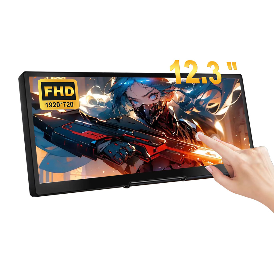 Wisecoco 12,3 Zoll Mini-Touchscreen-Display mit gestreckter Bar, IPS-LCD-Monitor in Schwarz, Auflösung 1920 x 720, HDMI und USB-C Anschluss für PC und Laptop - Bild 7