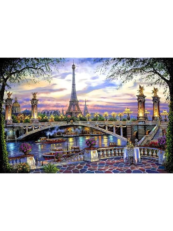 Eiffelturm und Pariser Brücke mit Seine-Fluss-Stadtlandschaft, Puzzle, 500 Teile - Bild 2
