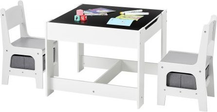 VEVOR Kindertisch Set mit 2 Stühlen und Stoffaufbewahrungsbox in Weiß, Spieltisch und Schreibtisch für Kinder zum Lernen, Zeichnen und Basteln, B/T/H: 61,0 x 61,0 x 48,3 cm - Bild 1
