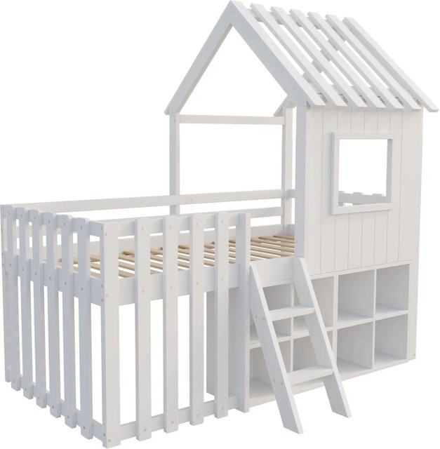 okwish Kinderbett mit Hausrahmen und Fenster in Weiß, B/T/H: 90 x 200 x 204,5 cm - Bild 1