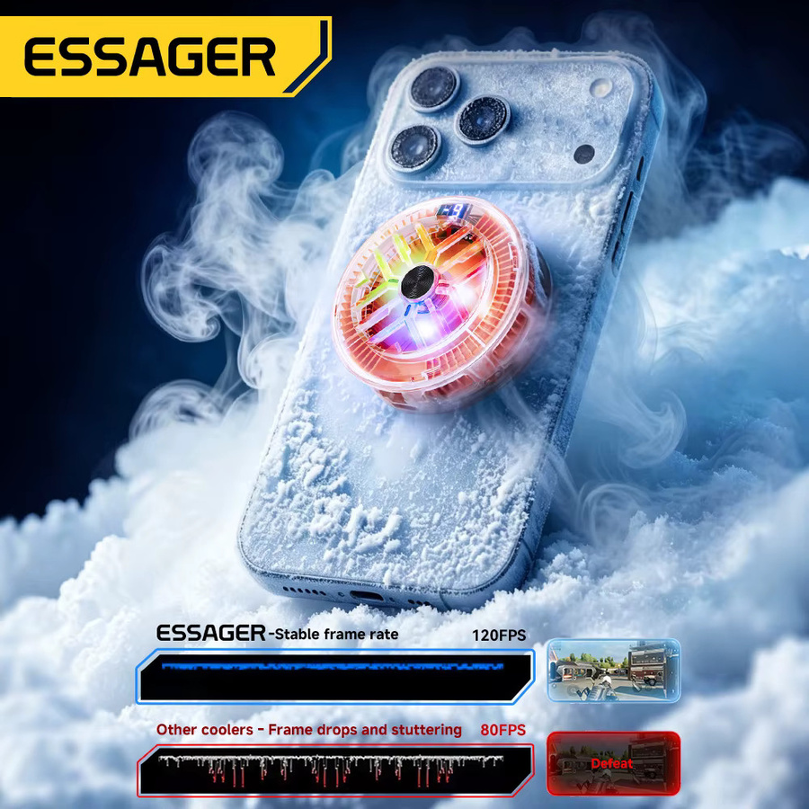 Essager Magnetischer Ultraflacher Handy-Kühler in Schwarz – Geräuschunterdrückender Halbleiter-Kühlventilator für Gaming und Live-Streaming - Bild 2