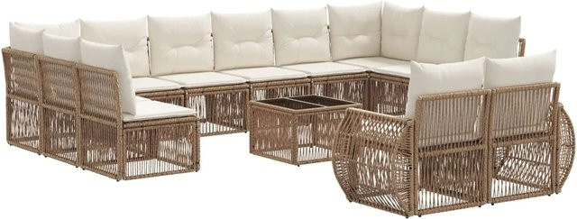 vidaXL Gartensofa-Set 13-teilig in U-Form aus Poly-Rattan und pulverbeschichtetem Stahl in Beige und Cremeweiß - Bild 1