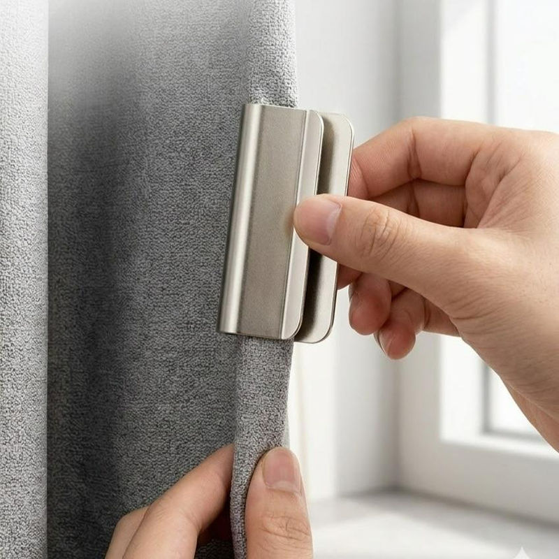 SZwatch Magnetischer Vorhang-Abdunkelungsverschluss in Grau für Haushalt und Schlafsaal, nagelfreier und nahtloser Auslaufschutz aus Metall und Kunststoff - Bild 4