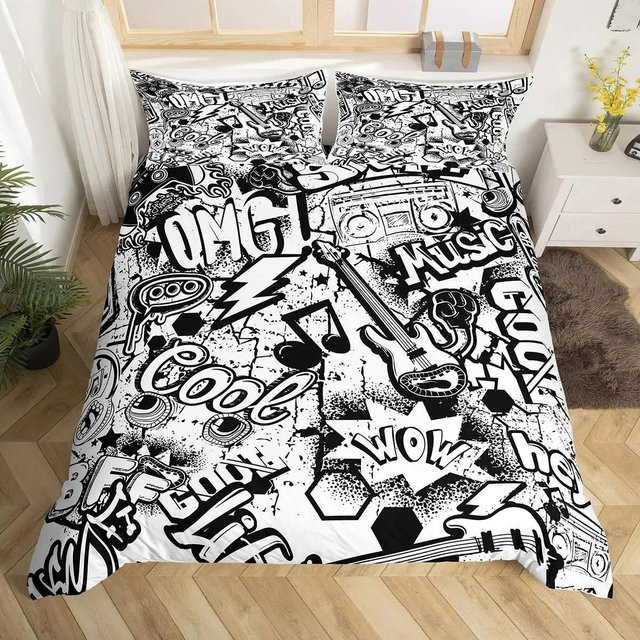 Bettwäsche Set Gitarre Punk Rock Musik mit Bettbezug und Kissenbezug, Farbe: Weiß, B/H: 135 x 200 cm - Bild 1
