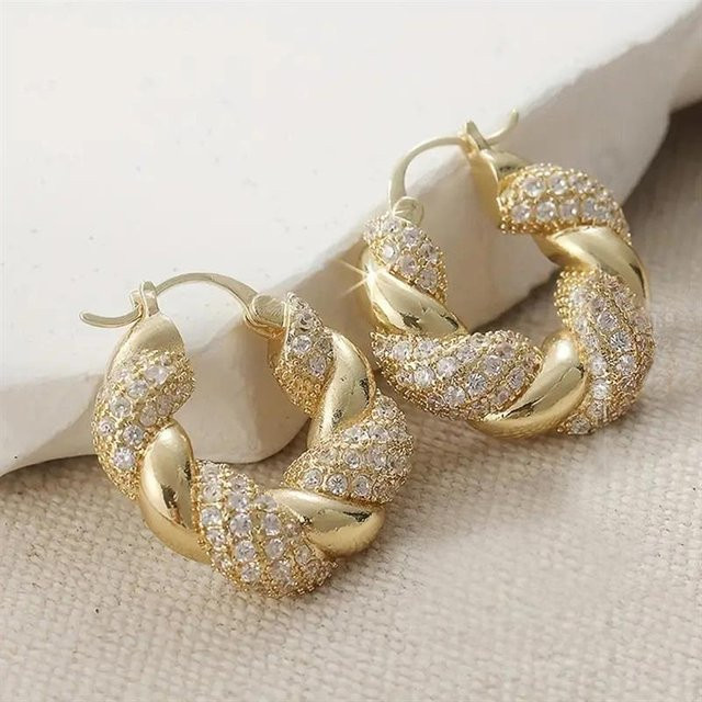 Huitan Creolen, Gold, Zirkonia, Damen - Bild 1