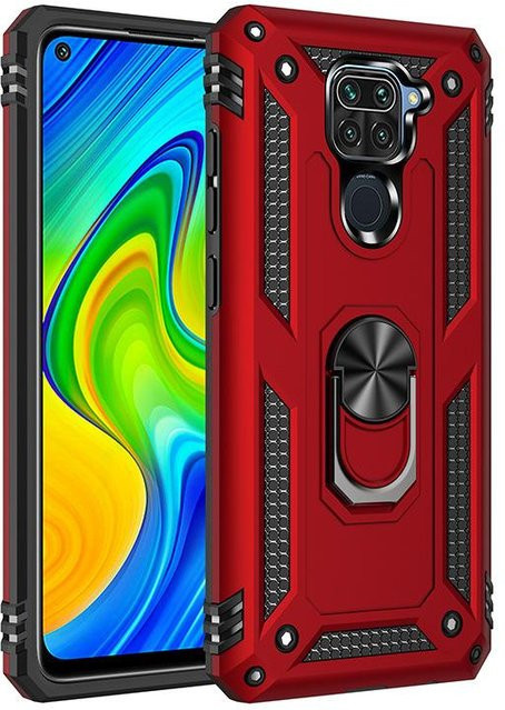 Stoßfeste Handyhülle für Xiaomi Redmi Note 9 und Redmi Note 9 Pro in Rot mit Militär-Schutzdesign, Ringhalter und Magnetfunktion - Bild 1