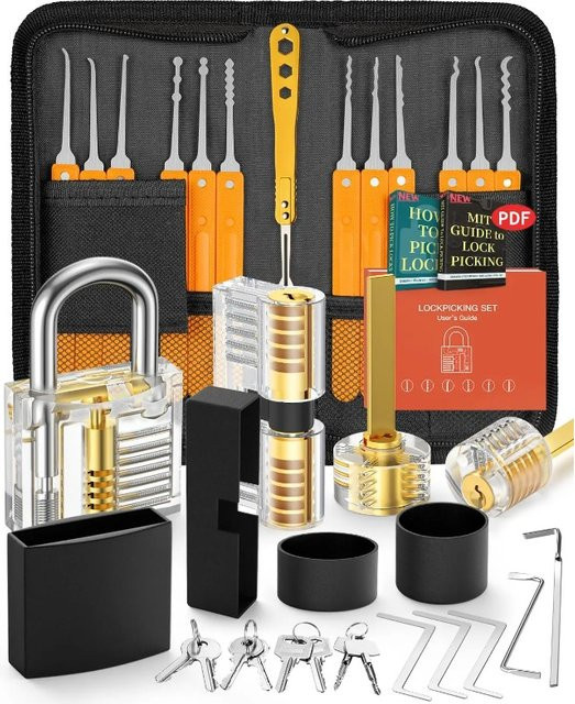 OLOIU Lockpicking-Set mit 4 transparenten Übungsschlössern und Reißverschlusstasche für die Schlossöffnungstechnik inklusive E-Guides für Anfänger und Profis - Bild 1