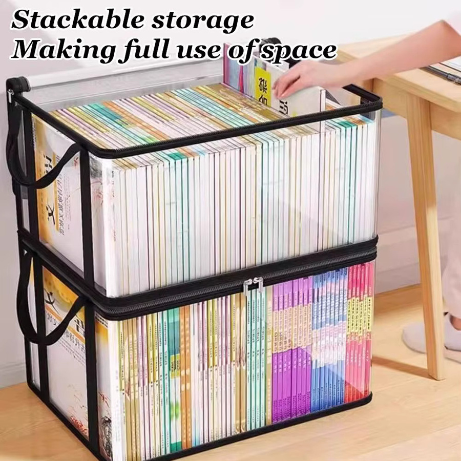 Transparente PVC-Aufbewahrungstasche mit Klappdeckel und Sichtfenster als rechteckiger Organizer für Spielzeug, Bastelartikel und Schulbedarf, B/T/H: 32,0 x 25,0 x 2,0 cm - Bild 2