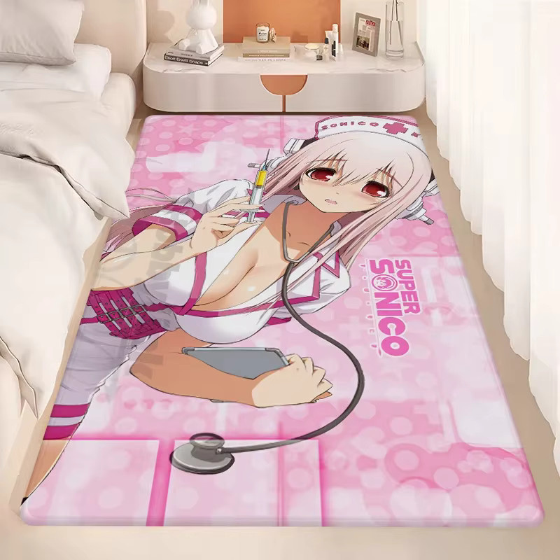 VIKAMA Anime-Style Teppich mit Kinder-Motiv in Pink, maschinenwaschbarer rechteckiger Bodenteppich für Wohnzimmer, Spielzimmer und Flur - Bild 1