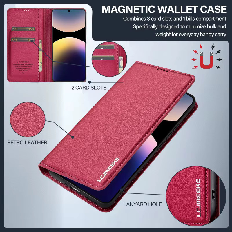 Magnetische Leder-Geldbörse Telefonhülle für Xiaomi Redmi Note 14 Pro Plus 13 12 11 12S 11S Flip Etui mit Kartensteckplätzen in Blau - Bild 2