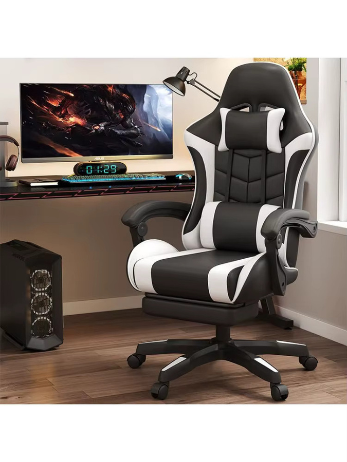 Ergonomischer Schreibtischstuhl von MOYU mit Kopfstütze und Lordosenstütze, drehbarer Chefsessel aus Kunstleder in Schwarz-Rot für dein Home-Office oder Spielzimmer - Bild 4