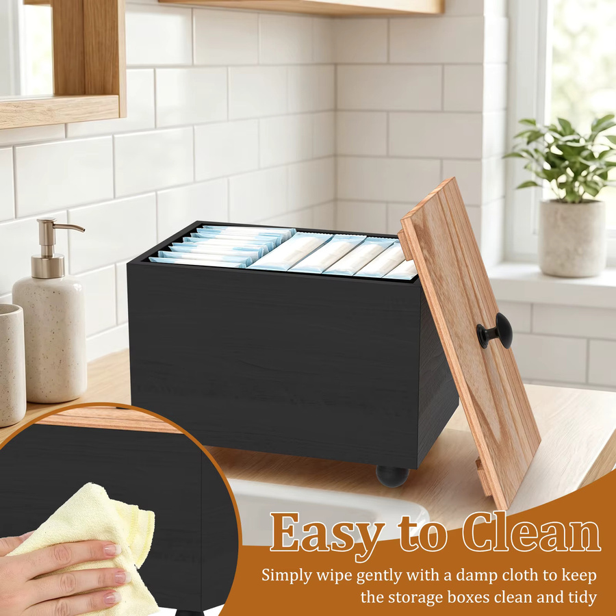 Willstar Holz-Tamponhalter und Aufbewahrungsbox mit Deckel für Damenhygiene in Weiß oder Schwarz - Bild 2