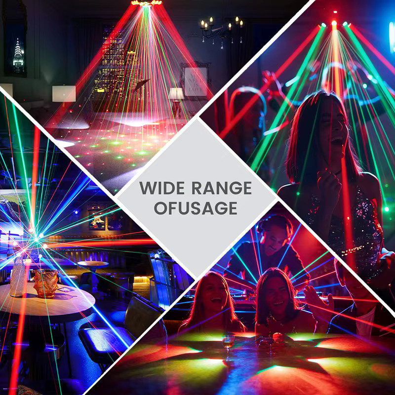 KYAAO Mini Sechsarmiger DJ Disco-Lichteffekt 80W RGBW Laser Stroboskop-Projektor, Multicolor, Soundgesteuert und DMX512 für Party und Club - Bild 6