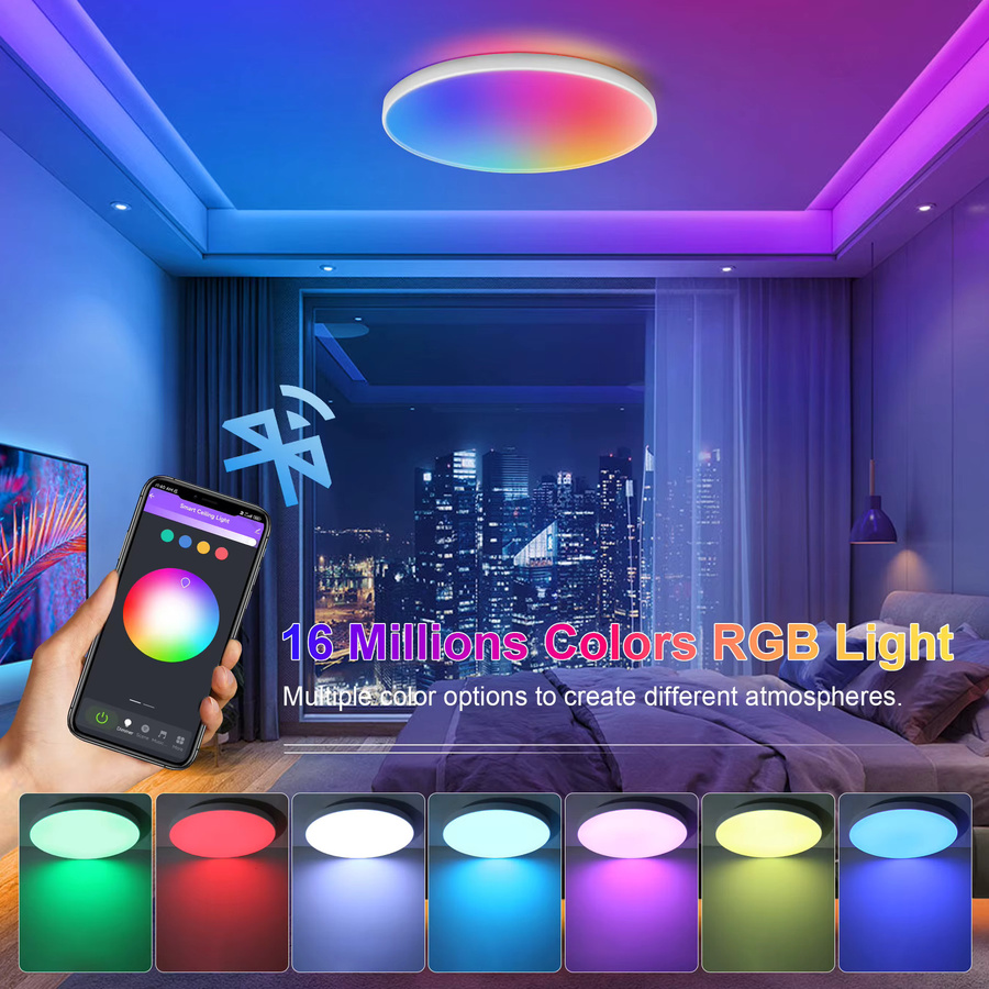 Cozylife Intelligente WLAN-LED-Deckenleuchte 24W Runde Panel-Ambientelampe mit RGB und App-Steuerung, Dimmbar, Weiß/Multicolor - Bild 2
