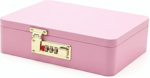 DZrudundianzi Aufbewahrungstruhe aus Metall mit Zahlenschloss in Rosa, B/T/H: 19,5 x 13,5 x 7,2 cm - Bild 1