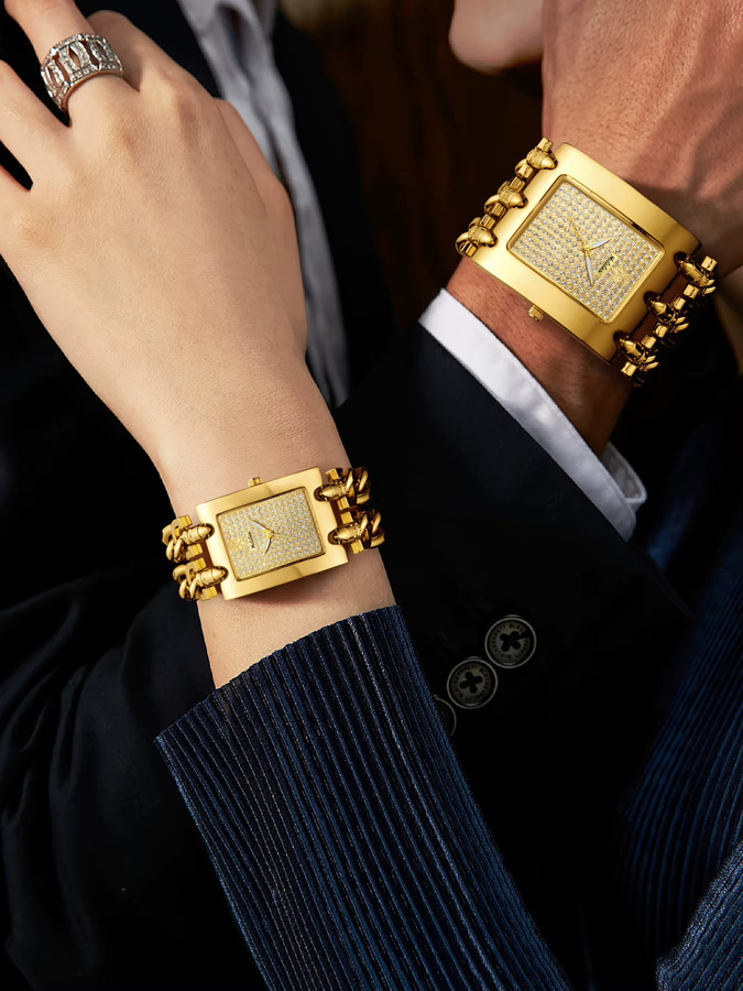YaLaLuSi Armbanduhr, Gold, Quarz, Analoguhr, Rechteckig, Unisex - Bild 5