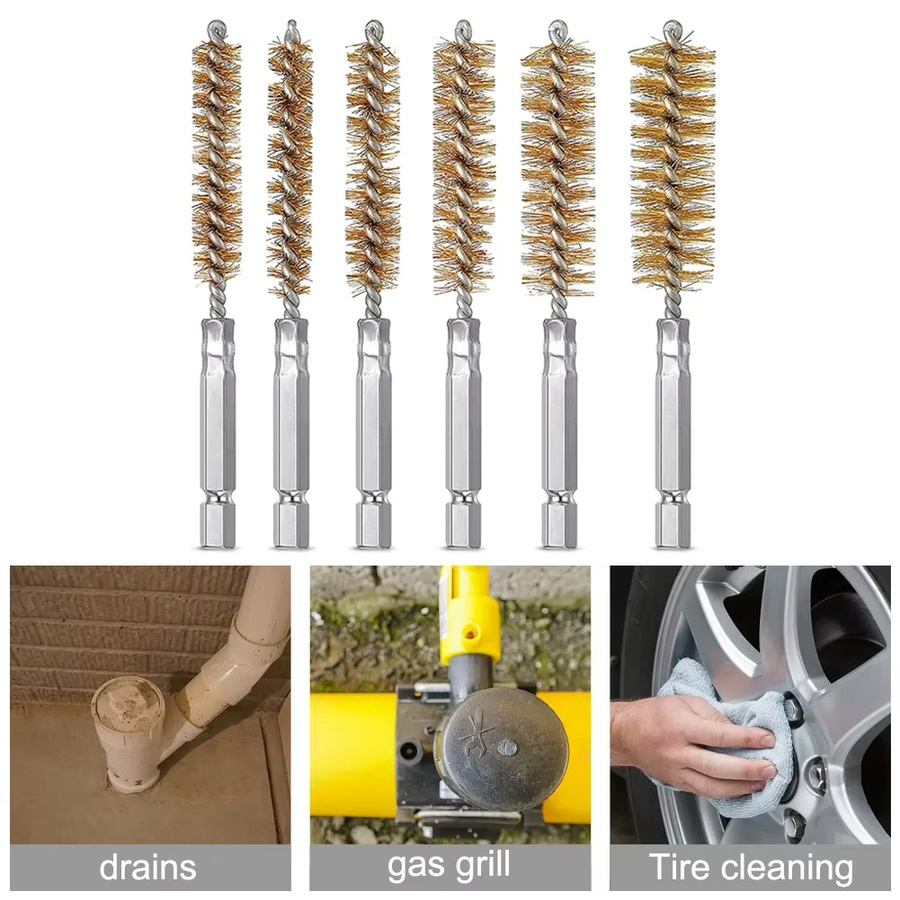 Vibratite Messingdraht-Reinigungsbürste mit sechseckigem Griff in Gold für Rostreinigung und Maschinenpflege - Bild 4