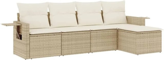 vidaXL 5-teilige Garten-Sofagarnitur aus Poly-Rattan in Beige mit Kissen und Fußhocker - Bild 1