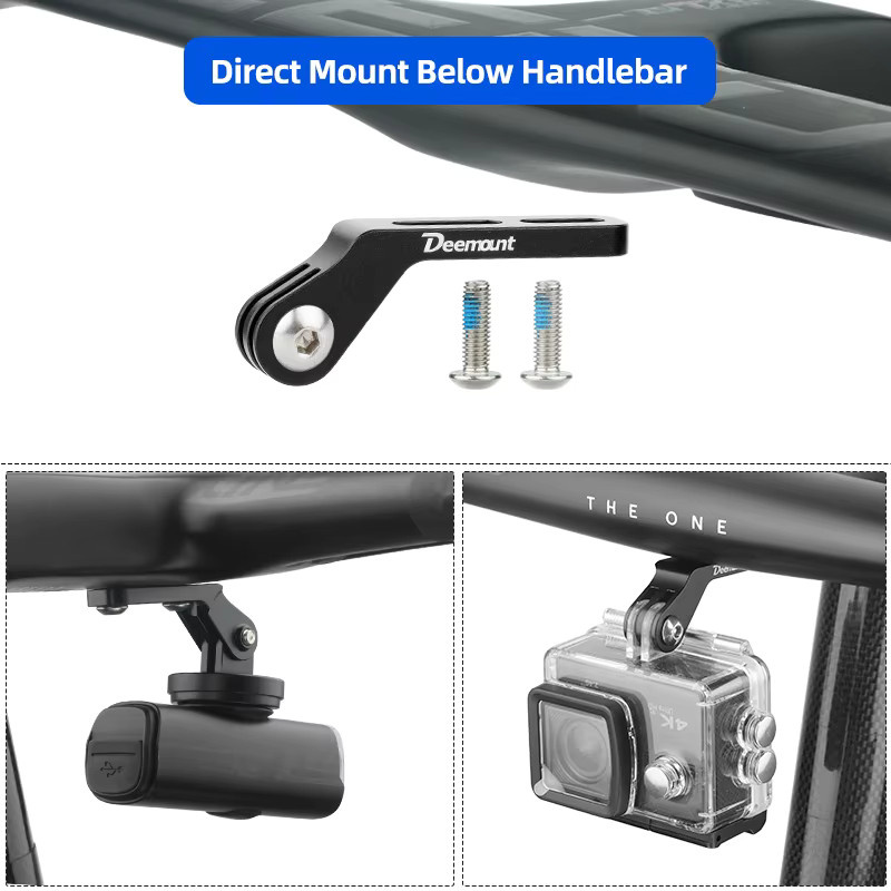 Deemount Fahrrad-Scheinwerferhalterung aus Aluminiumlegierung in Schwarz mit integriertem Lenker und Halterung für GoPro-Sportkameras und Computer - Bild 1