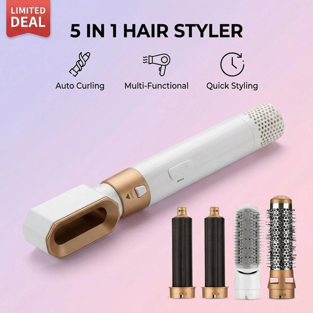 LUXLOCK 5-in-1 Haarstyling-Set, Multifunktions-Lockenstab, Haarglätter, Heißluftbürste - Bild 1