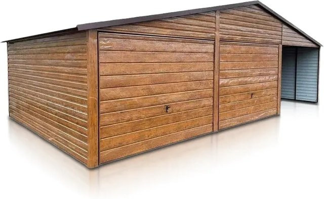 Liderstal Doppelgarage Basic aus Trapezprofilblech mit Carport und Satteldach in Goldene Eiche, B/T/H: 600 x 500 x 310 cm - Bild 1