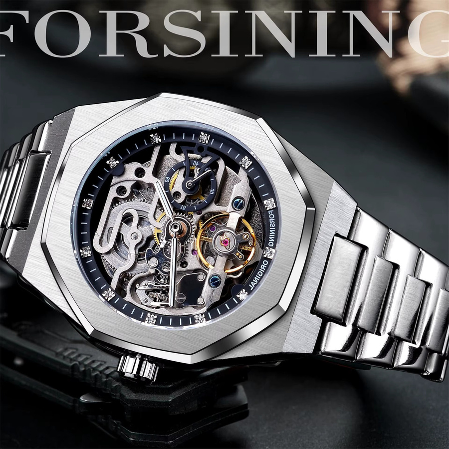 Forsining Armbanduhr, Automatik, Edelstahl, Silber, Diamant, Herren - Bild 3