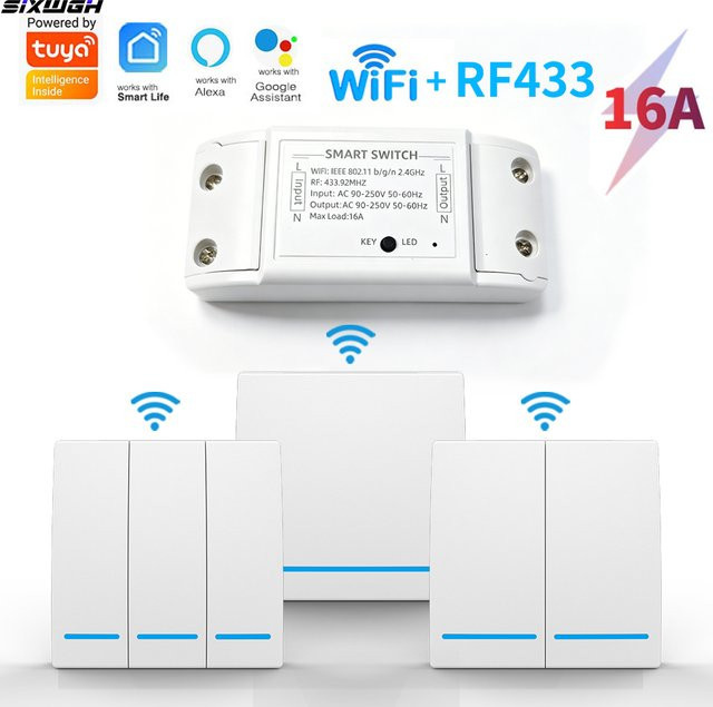 Tuya WLAN Smart Schalter mit RF433MHz Fernbedienung, 16A Timer-Schalter in Weiß, kompatibel mit Smart Life App, Amazon Alexa und Google Assistant zur Sprachsteuerung - Bild 1