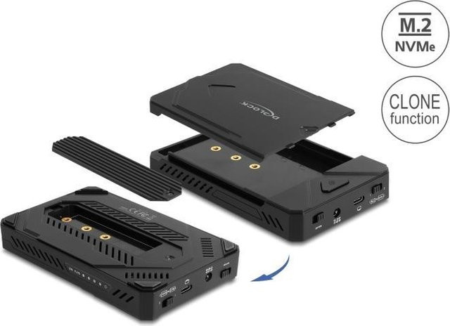 Delock Speichergehäuse für 1 x M.2 NVMe SSD und 1 x 2.5 Zoll SATA SSD/HDD mit USB-C und Klonfunktion, Schwarz - Bild 2