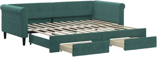 vidaXL Tagesbett ausziehbar mit Schubladen in Dunkelgrün aus Samt, B/T/H: 90 x 200 x 68 cm - Bild 1