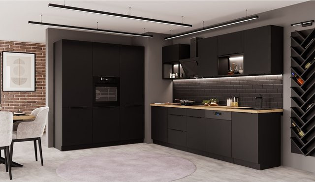Einbauküche SIENA LOFT Küchenzeile in Schwarz matt mit Küchenblock Breite: 280 cm und 180 cm - Bild 1