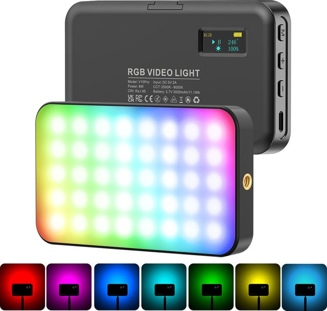 LUXCEO V10 PRO LED-Videoleuchte RGB Kamera-Leuchte in Schwarz mit CRI95+ und Dimmfunktion für Selfie, Live und Vlog - Bild 1