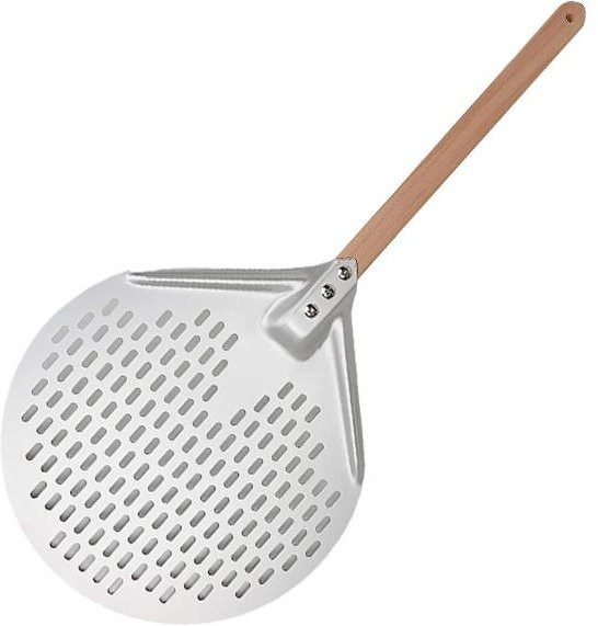 Bestbags Pizzawender rund aus eloxiertem Aluminium in Silber mit Holzgriff, perforierte Pizzaschaufel für 12 bis 14 Zoll - Bild 1