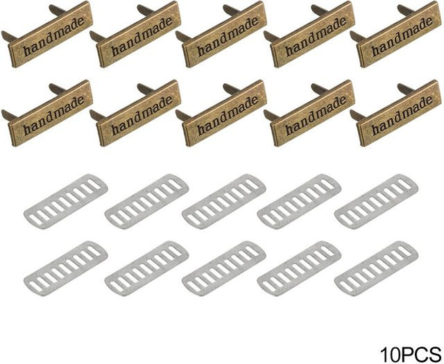 10 Stück Handgemachte Metalletiketten in Gold als Anhänger für Kleidung, Jeans, Schuhe und Taschen für dein DIY Nähhandwerk - Bild 1
