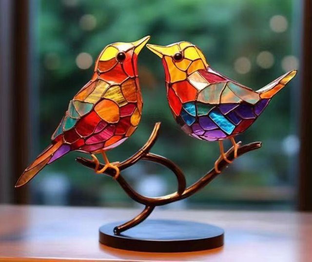 Yiran Furniture Metallvogel Ornamente Hundertblumenvogel als Tischdekoration aus Metall und Acryl in Gold oder Silber - Bild 1