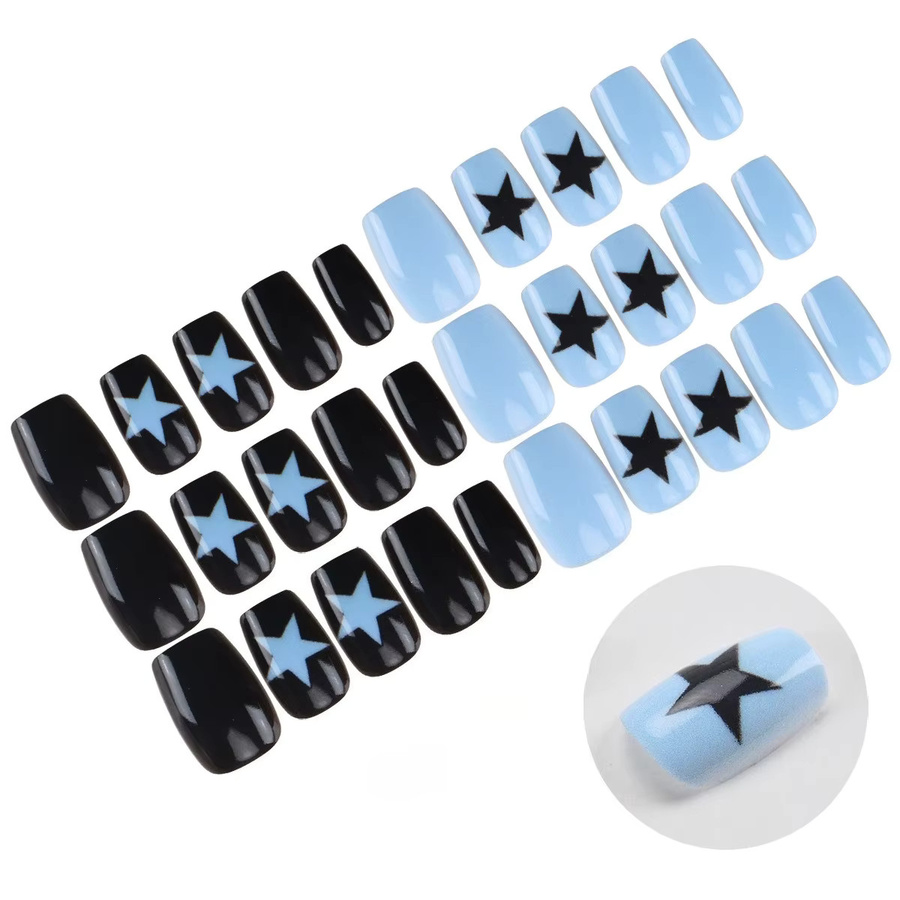 Künstliche Nägel, Blau, Quadratisch, 24 Stück, Glänzend, Damen - Bild 4