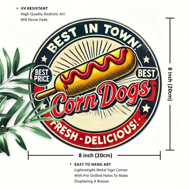 Vintage Corn-Dogs Blechschild von Potdemiel – Retro Fast-Food Wanddekoration aus Aluminium, B/B: 20,3 x 20,3 cm - Bild 2