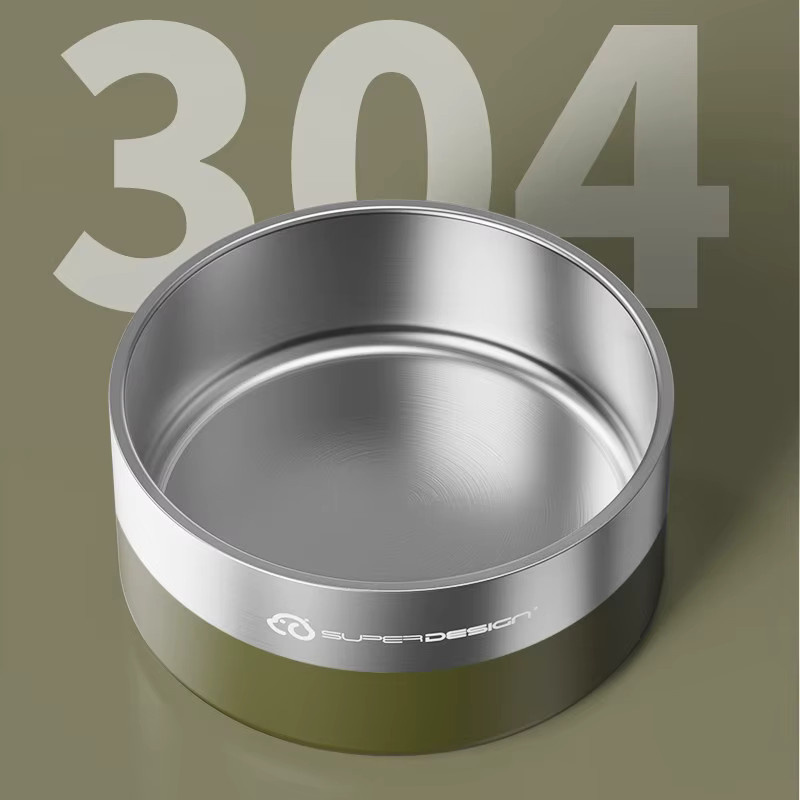 SUPERDESIGN Edelstahl-Tiernapf als Anti-Knock Slow-Food-Napf für Hunde und Katzen in Silber und Grün - Bild 3