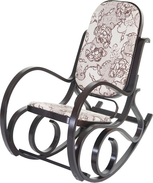 Schaukelstuhl Gallarate MCW im Retro-Design aus Massiv-Holz mit braunem Jacquard-Stoff - Bild 1