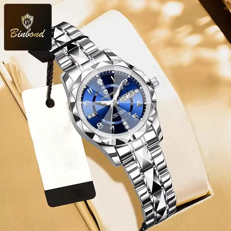 BINBOND Armbanduhr Edelstahl, Quarz, Blau, Gold, Damen - Bild 2