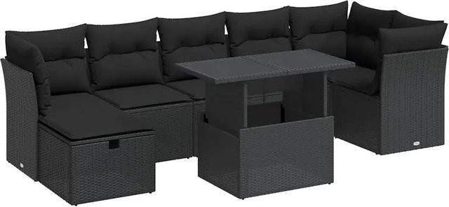 vidaXL 8-teilige Garten-Sofagarnitur aus Poly-Rattan mit Kissen in Schwarz - Bild 1