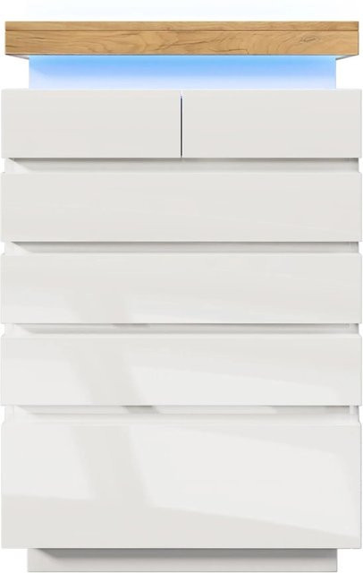 Merax Sideboard Weiß mit integrierter LED-Beleuchtung und 6 Schubladen, B/T/H: 115 x 39 x 73 cm - Bild 1