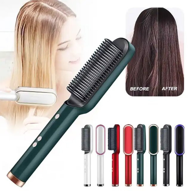 Haarglätter 3 in 1 Keramik Haarglättungskamm und Lockenwickler, grün, Damen - Bild 1