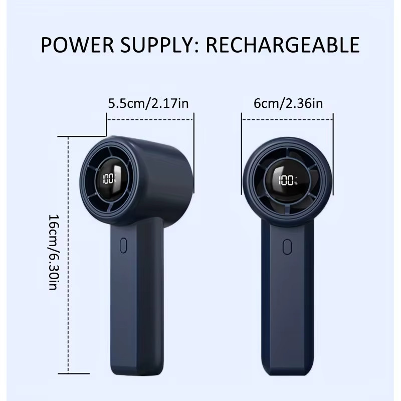 HAOYUNMA Mini Handheld Fan, Tragbarer Hochgeschwindigkeitsventilator mit 2000mAh Akku, USB-wiederaufladbar, Weiß - Bild 2