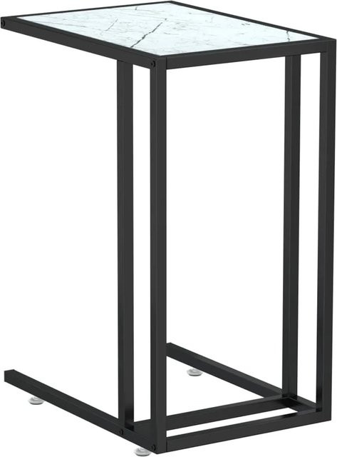 vidaXL Computer-Beistelltisch in Weiß Marmor-Optik mit Glasplatte und Eisengestell, B/T/H: 50 x 35 x 65 cm - Bild 1