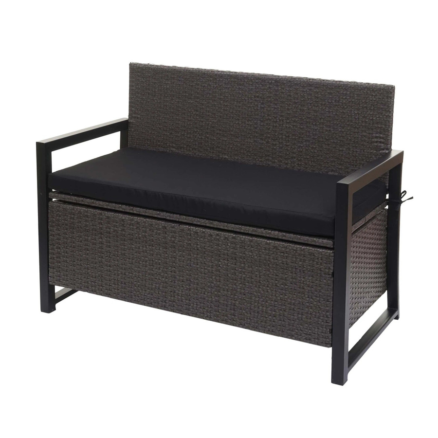 MCW Poly-Rattan 2er Sitzbank F39 Truhenbank mit Staufach und Kissen, Grau/Schwarz, B: 160,0 cm, H: 87,0 cm, T: 57,0 cm - Bild 2