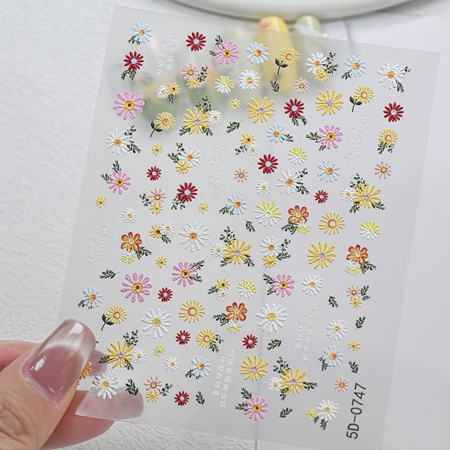 HotPress Nagelaufkleber, 5D Gänseblümchen, Bunt, Glänzend, Unisex - Bild 1