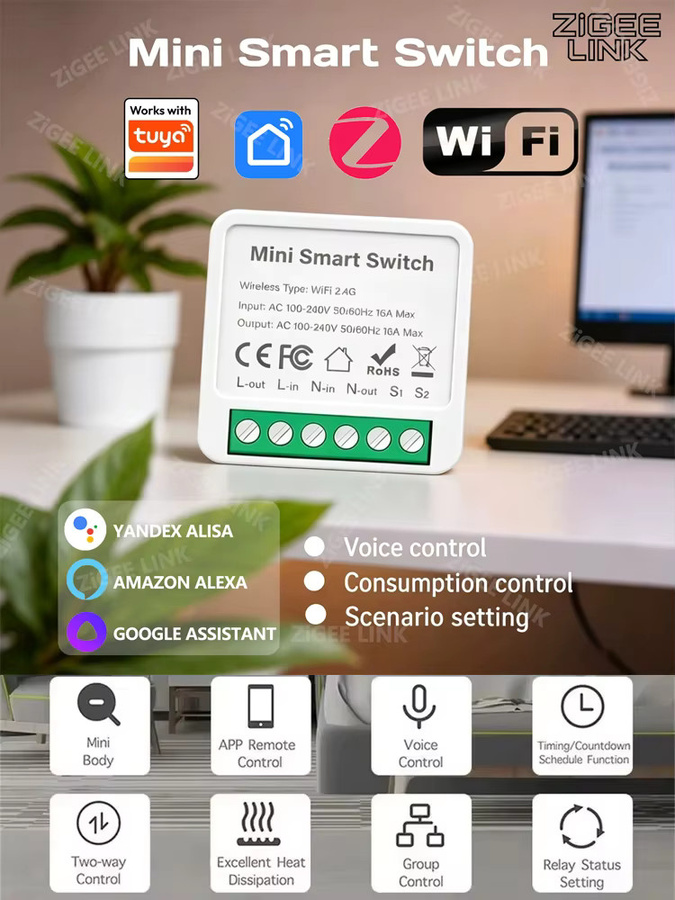 Shine-tale Mini Smart Switch WiFi oder Zigbee 3.0 Version für Hausautomation in Weiß mit 2-Wege-Steuerung, App-Fernbedienung und Zeiteinstellung, kompatibel mit Tuya, Alexa und Google Assistant - Bild 7