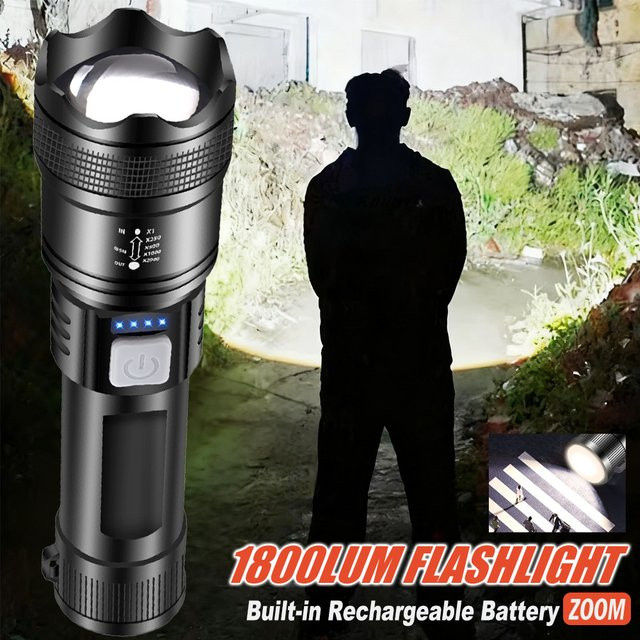 KDULIT USB aufladbare LED Taschenlampe mit Display in Schwarz für Camping, Angeln und Notfälle - Bild 1