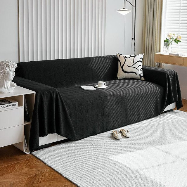 Super Six Sofabezug im japanischen Stil aus Chenille in Schwarz, B/B: 180 x 90 cm - Bild 1